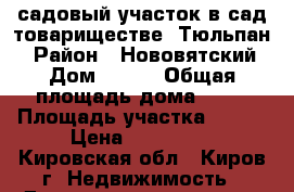 садовый участок в сад товариществе “Тюльпан“ › Район ­ Нововятский › Дом ­ 200 › Общая площадь дома ­ 18 › Площадь участка ­ 800 › Цена ­ 120 000 - Кировская обл., Киров г. Недвижимость » Дома, коттеджи, дачи продажа   . Кировская обл.,Киров г.